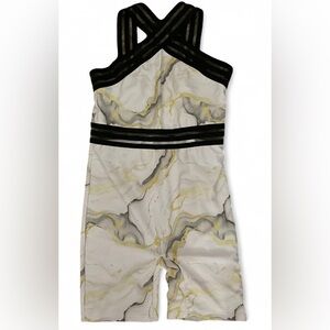 Girls Marble Print Athletic Romper Size 10Y Black Cream Short Sleeve Activewear